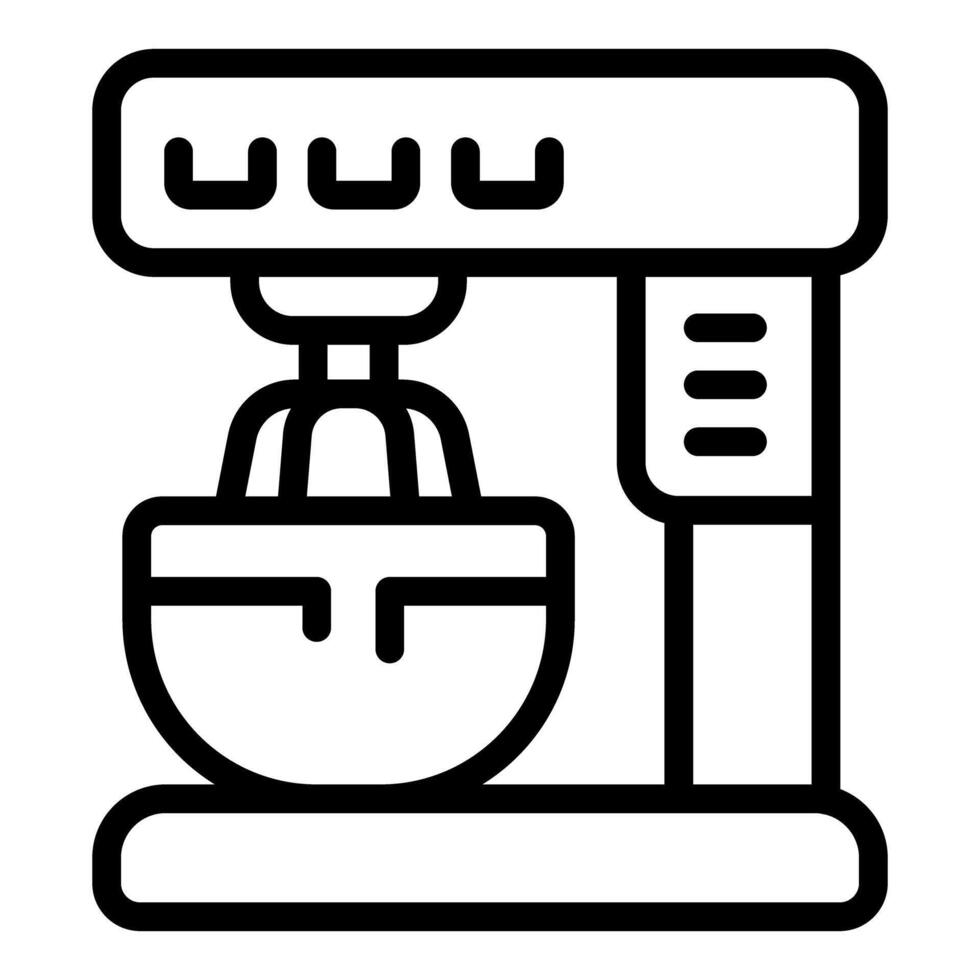 Stand mixer whisking ingredients in bowl, kitchen appliance icon vector