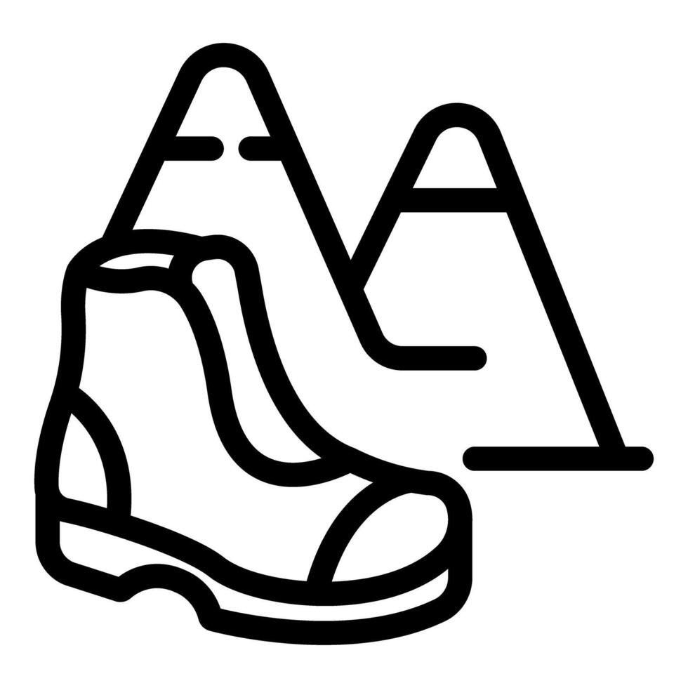 Hiking boot standing in front of mountain peaks, preparing for an outdoor adventure vector