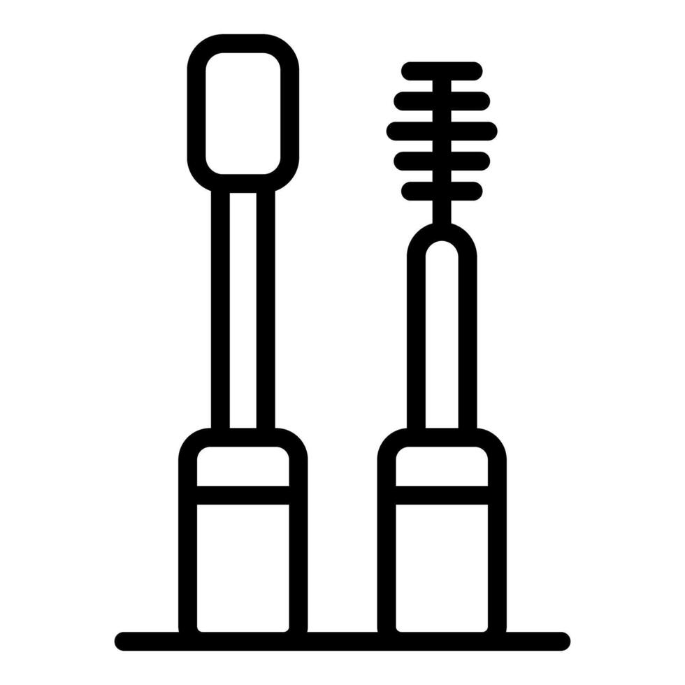 Mascara brush and tube standing on a surface, makeup tool icon vector
