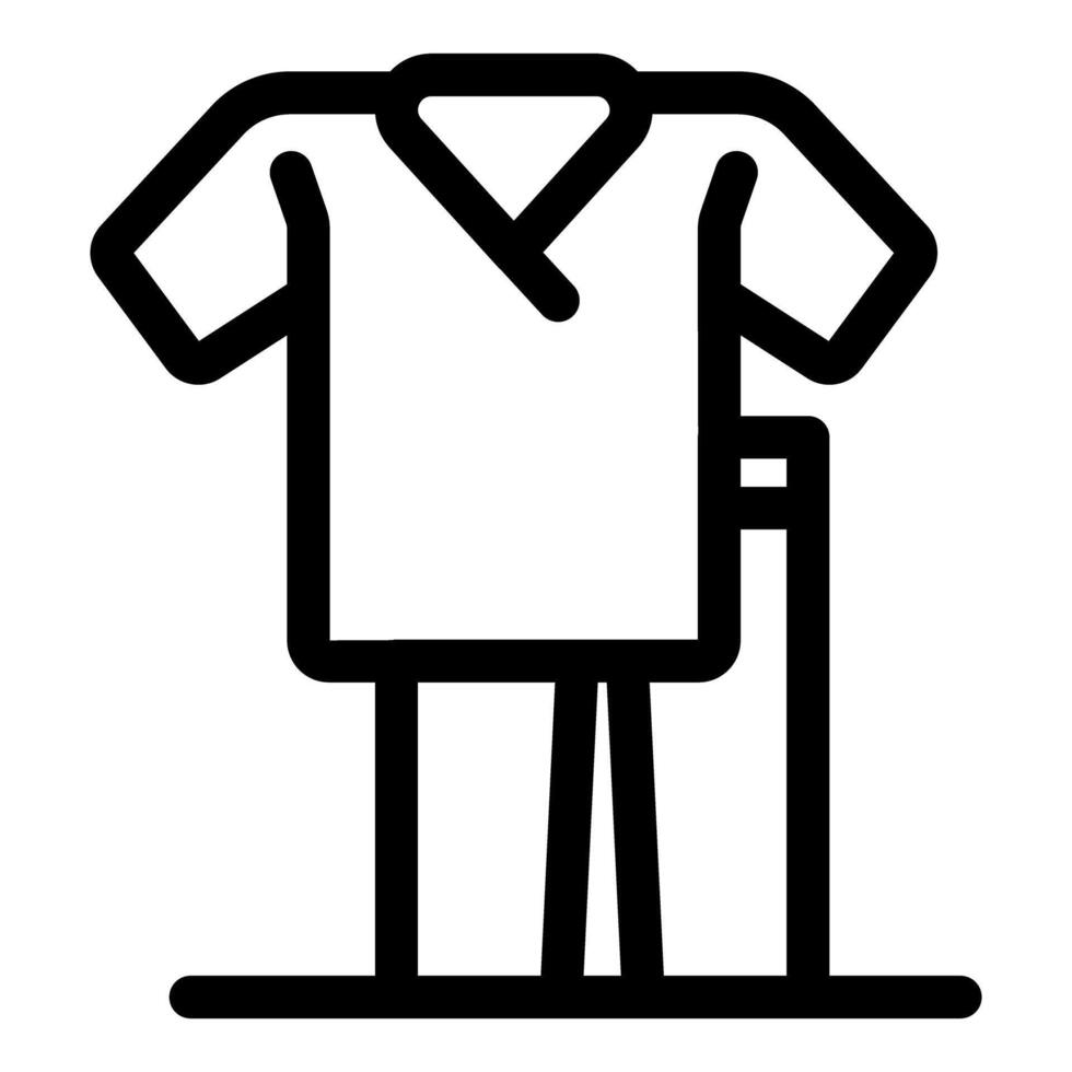 Cricket uniform standing on display with bat and wicket keeping gloves vector