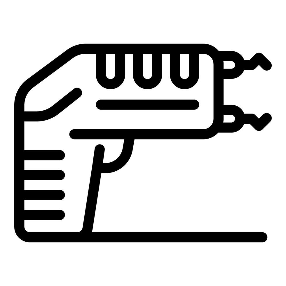 Futuristic ray gun shooting energy beams, sci fi weapon icon vector