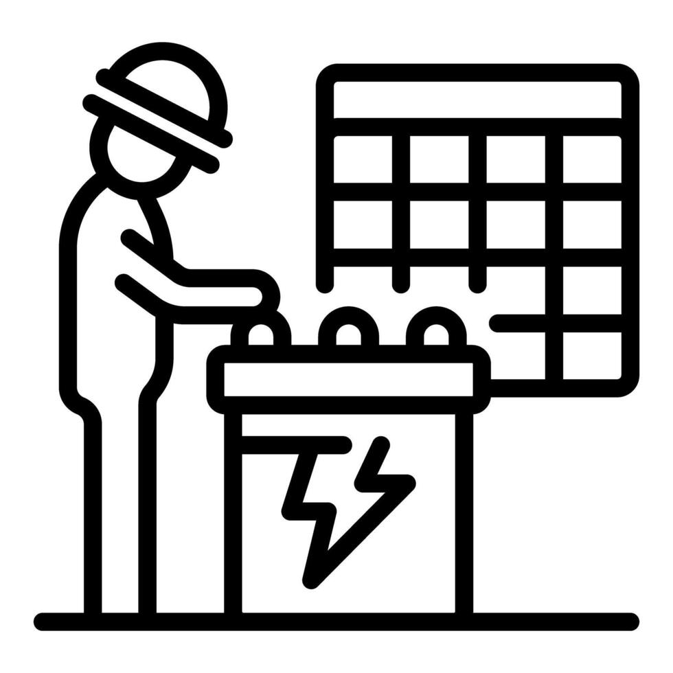 Engineer installing solar panel and accumulator battery for energy storage vector