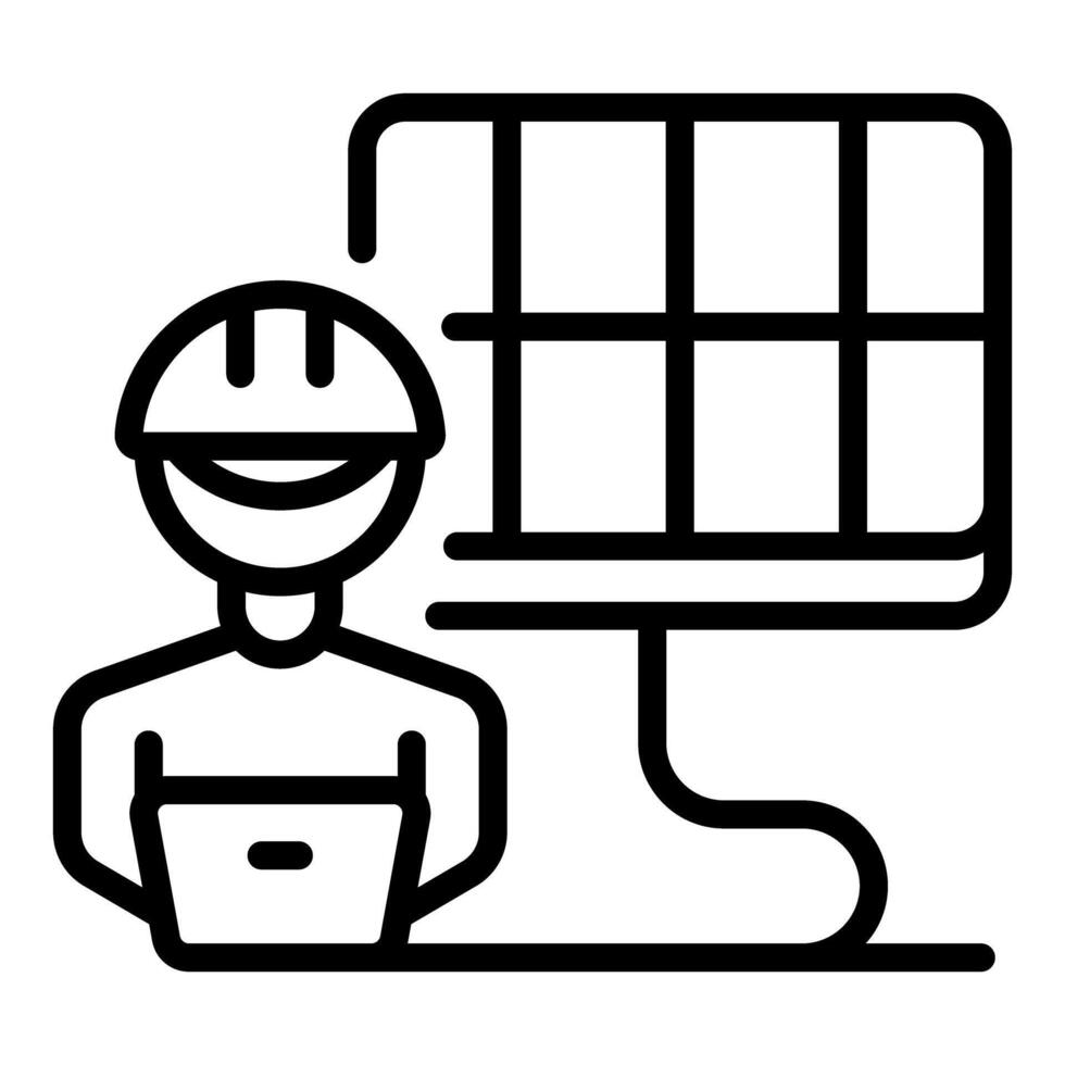 Solar panel engineer working with laptop for sustainable energy development vector
