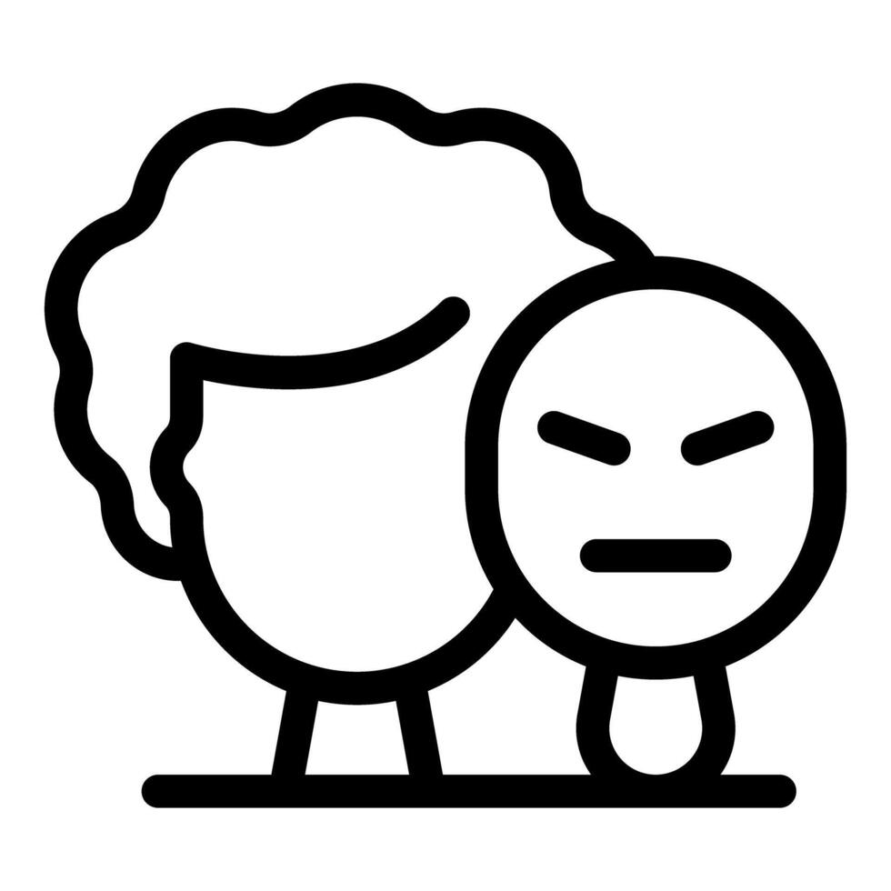 Curly hair person holding angry face mask showing negative emotion vector