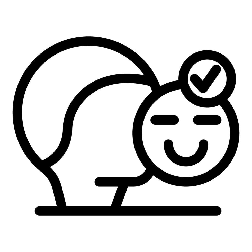 Checkmark over smiling face symbolizing positive mindset and self acceptance vector