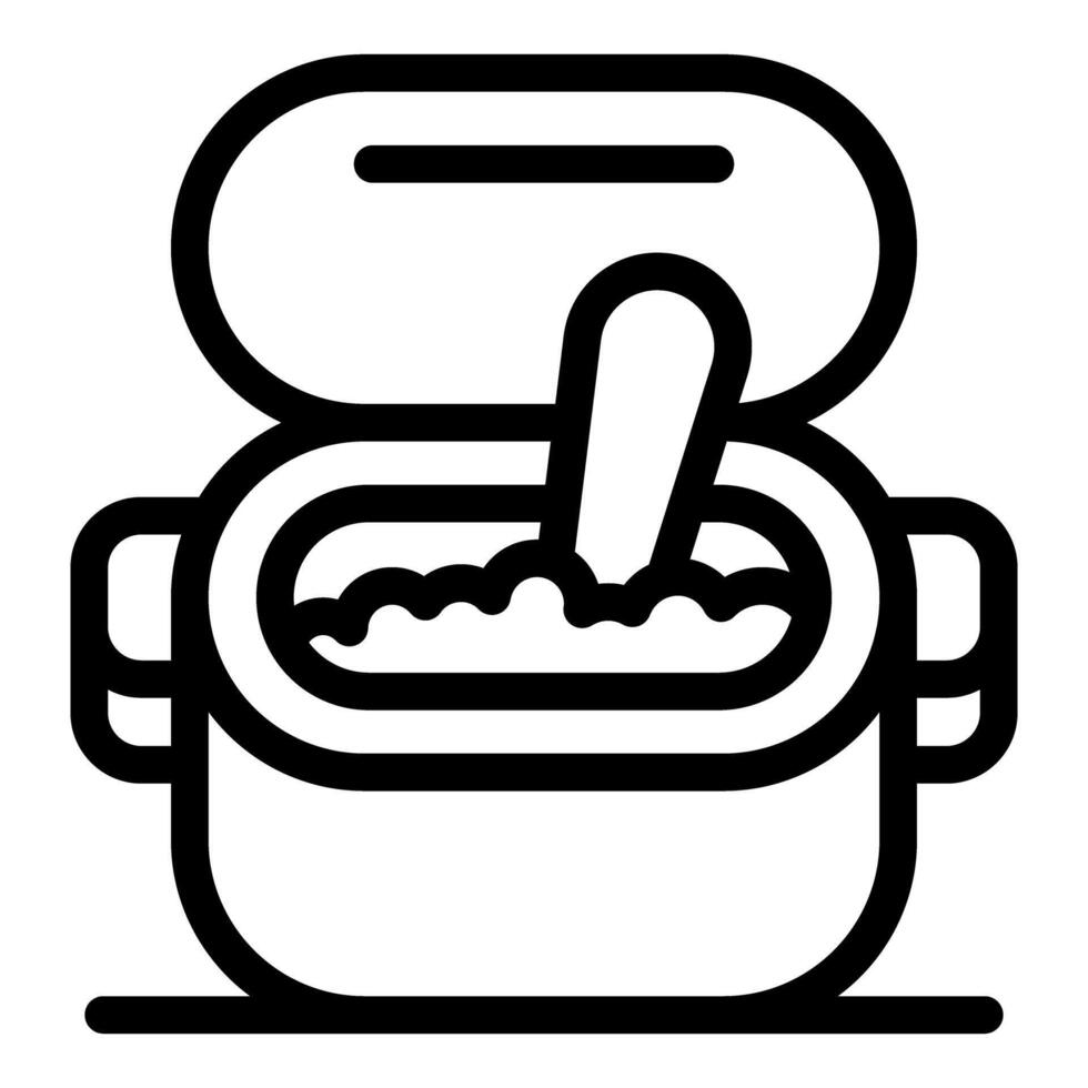 Mixing ingredients in open food container with spoon, preparing baby formula vector