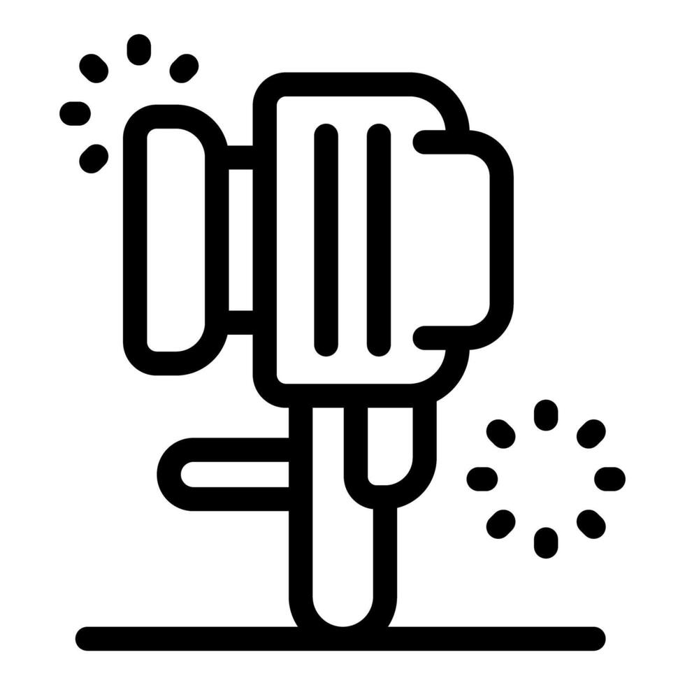 Jackhammer breaking ground with dust cloud, construction and demolition icon vector
