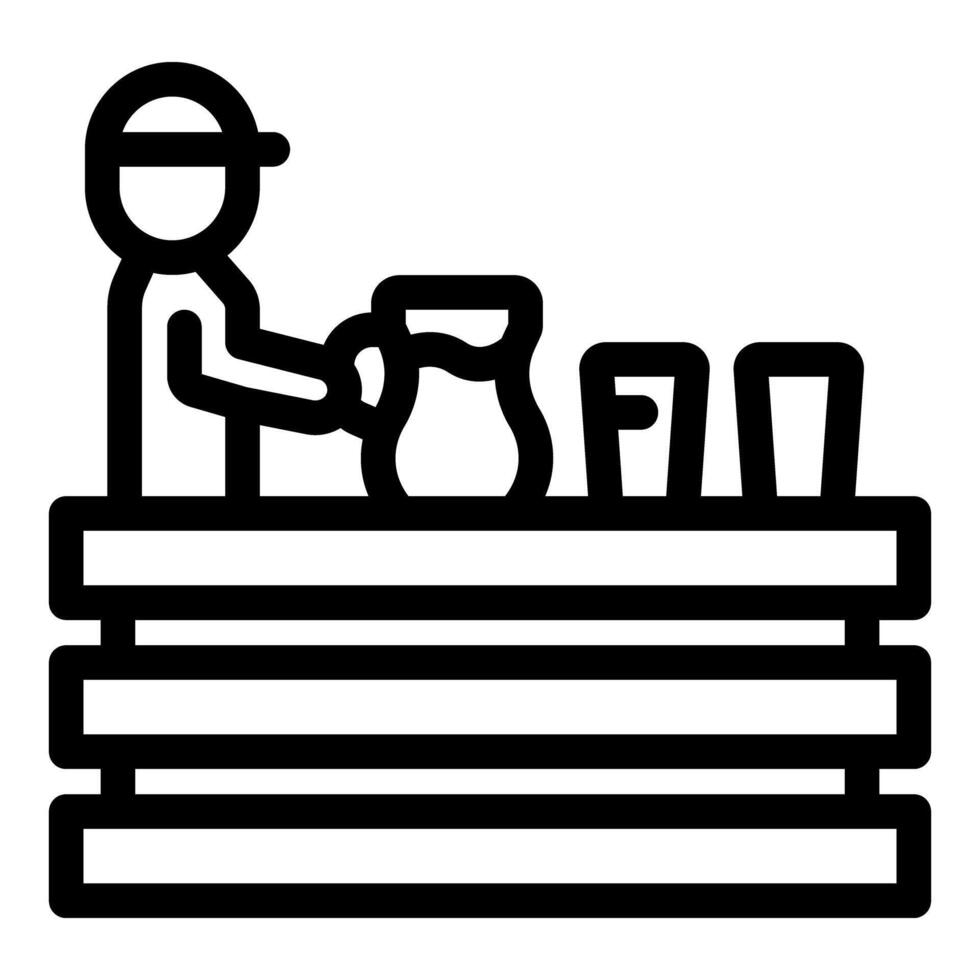 Street food vendor preparing drinks at wooden stall vector