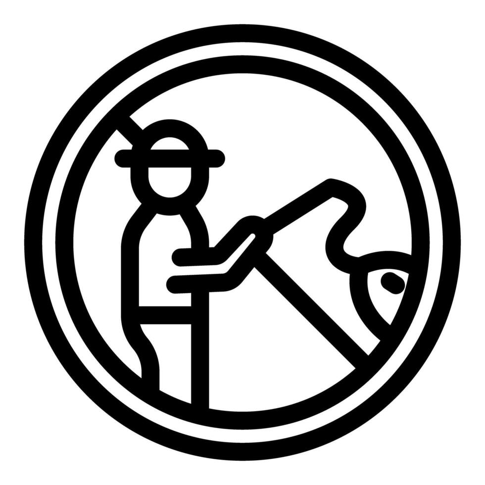 No fishing sign depicting fisherman holding fishing rod and fish on line vector
