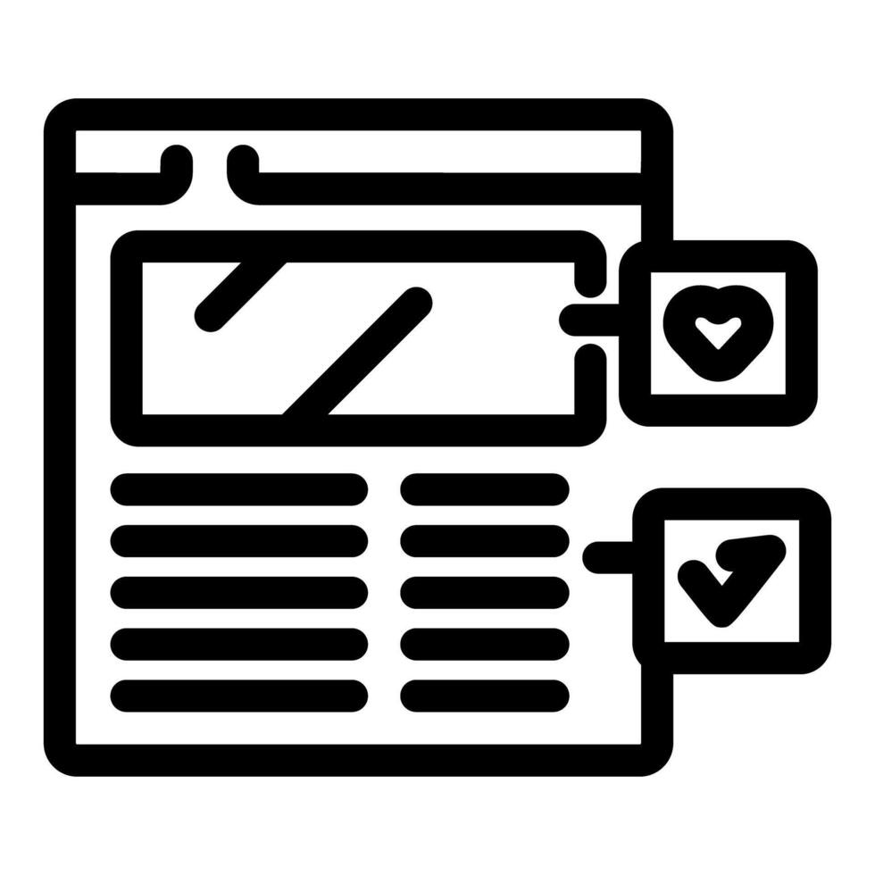 Website page with like and check buttons showing user engagement vector