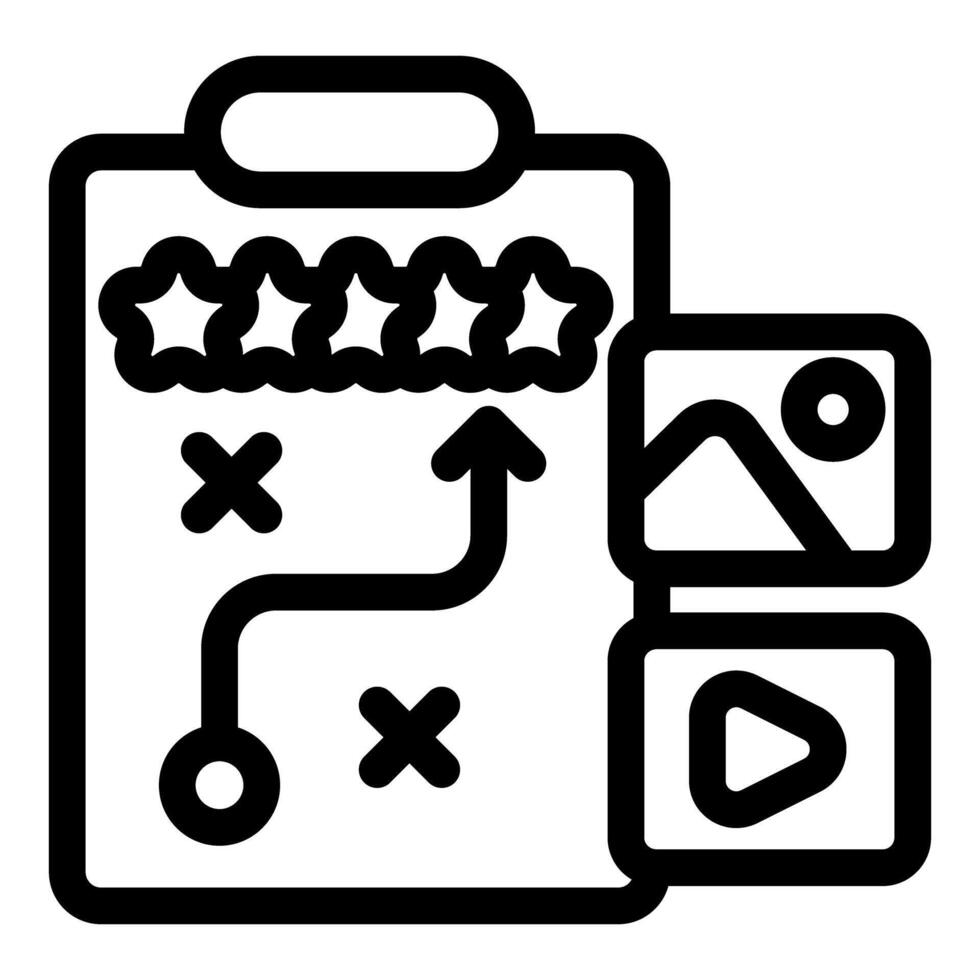 Content strategy defining roadmap with multimedia content and five star rating vector