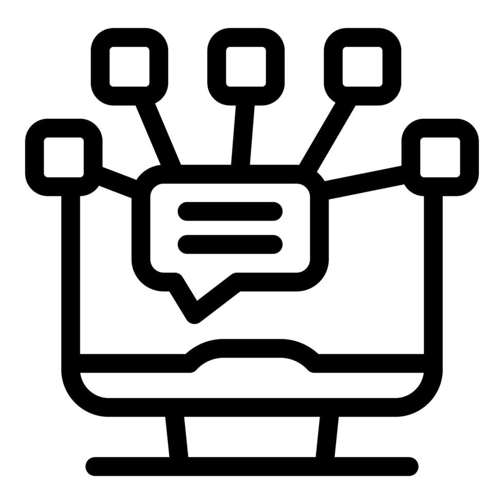 computadora enviando mensaje a múltiple dispositivos icono demostración en línea comunicación vector