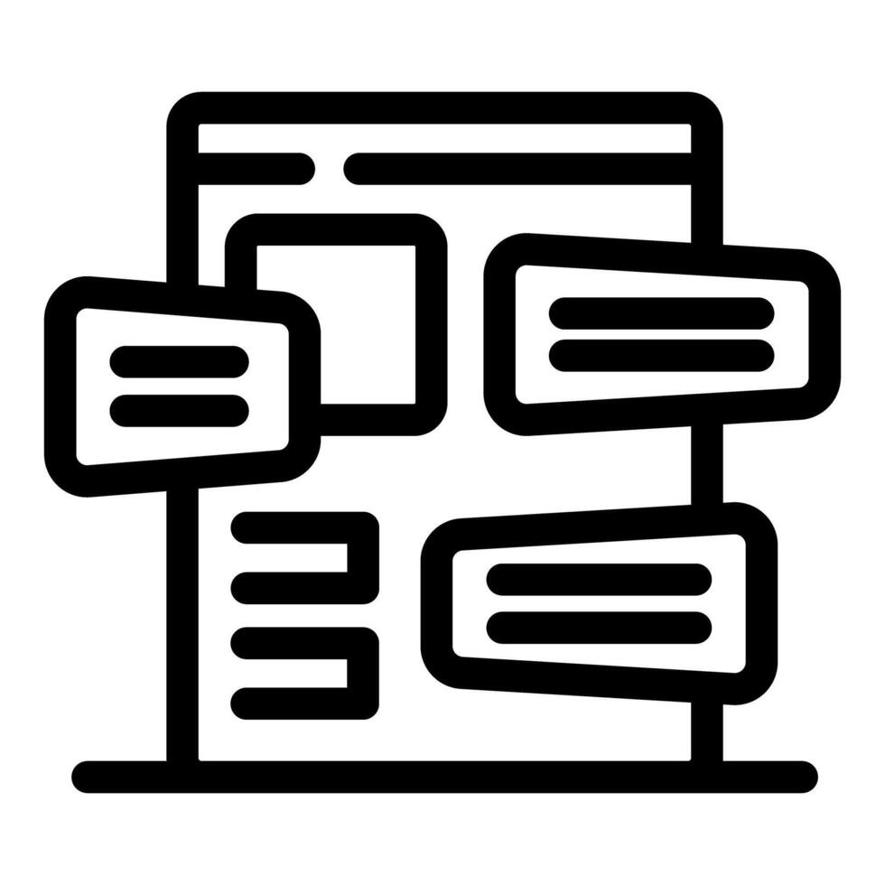 Interactive webpage showing content management system with moving interface elements vector