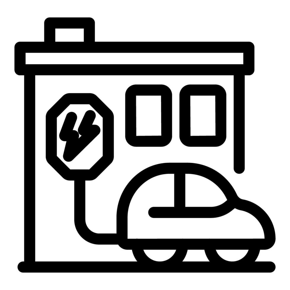 Electric car charging at public charging station with lightning bolt sign vector