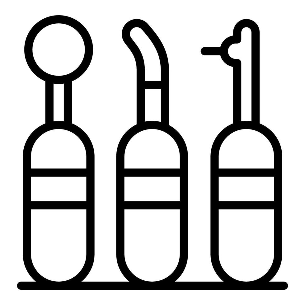 Dentist tools showing mirror, sickle probe and air water syringe vector