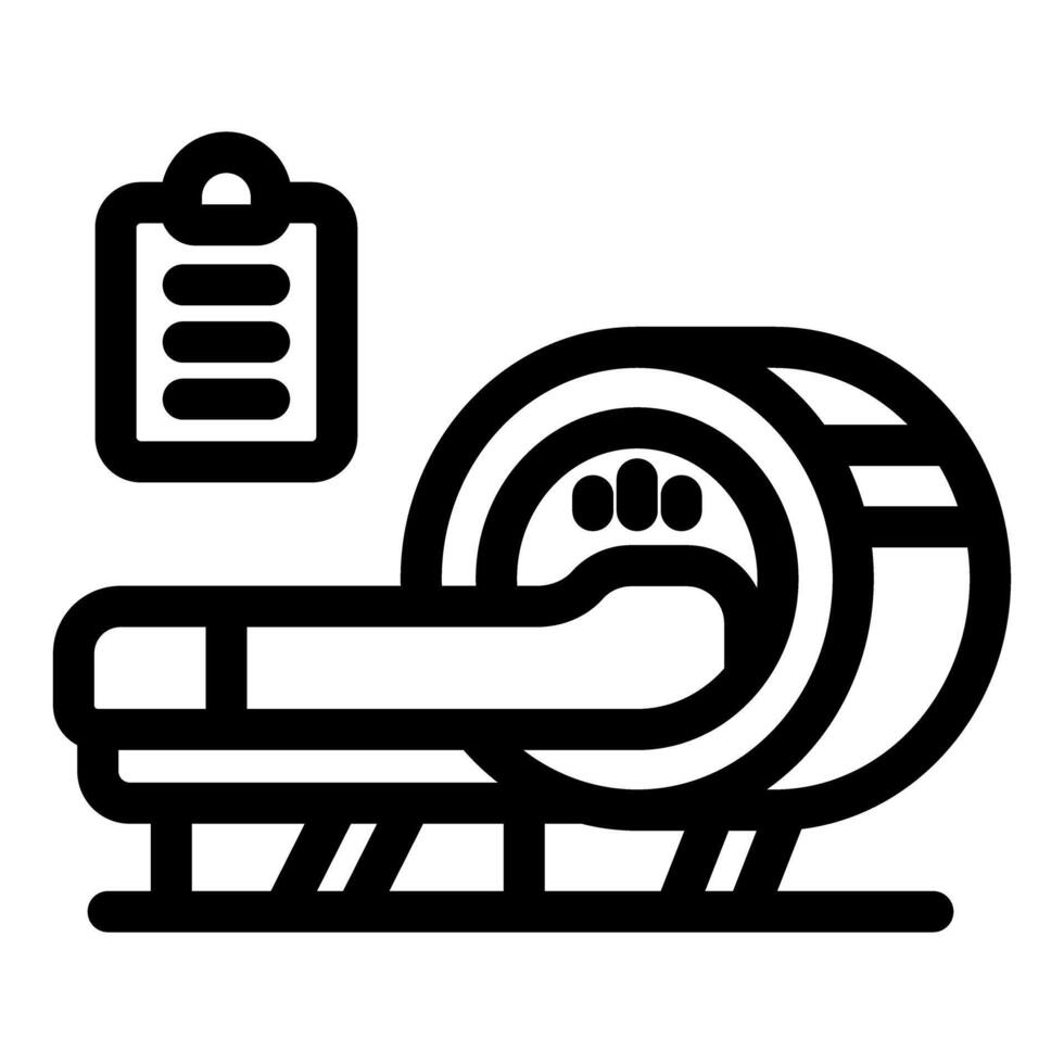 Mri machine scanning patient with medical report clipboard icon vector