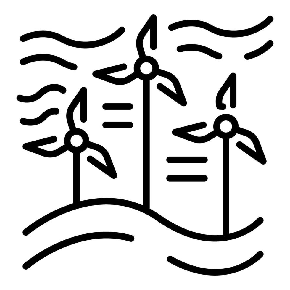Wind turbines generating clean energy from powerful wind currents vector