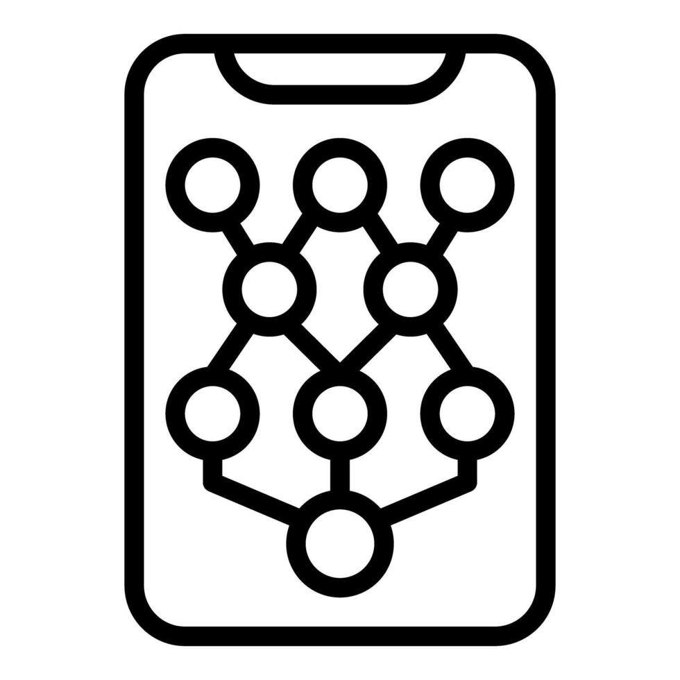Neural network connecting dots on smartphone screen displaying machine learning vector