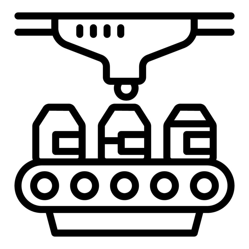 Robotic arm handling packages on assembly line in a modern factory vector