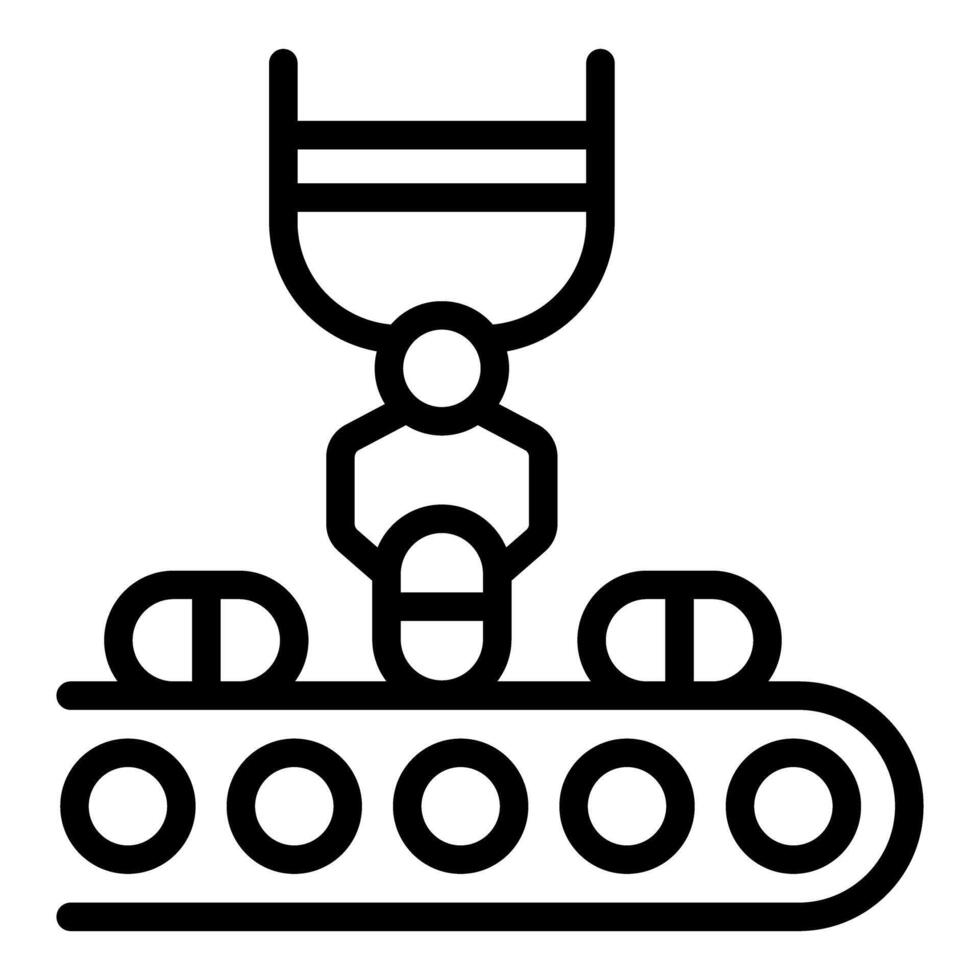 Robotic arm picking product from conveyor belt in automated production line vector