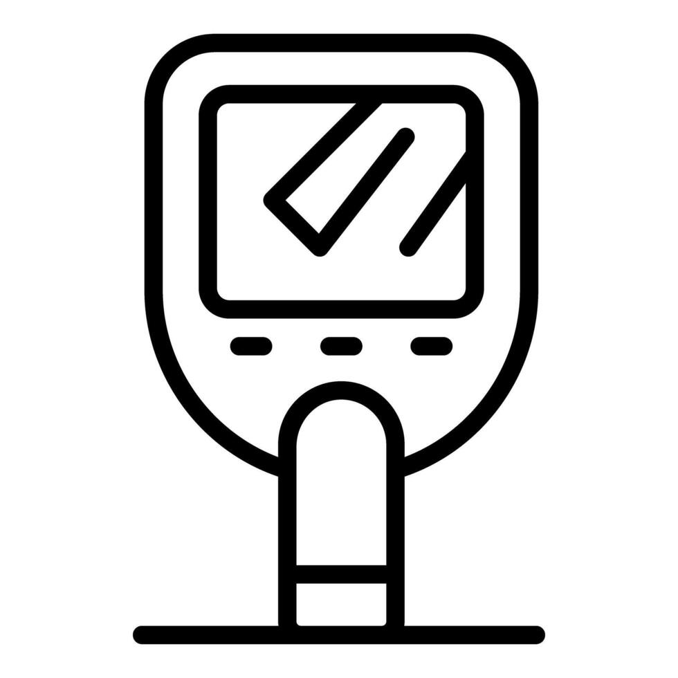 Electronic device displaying data with finger pressing button icon vector