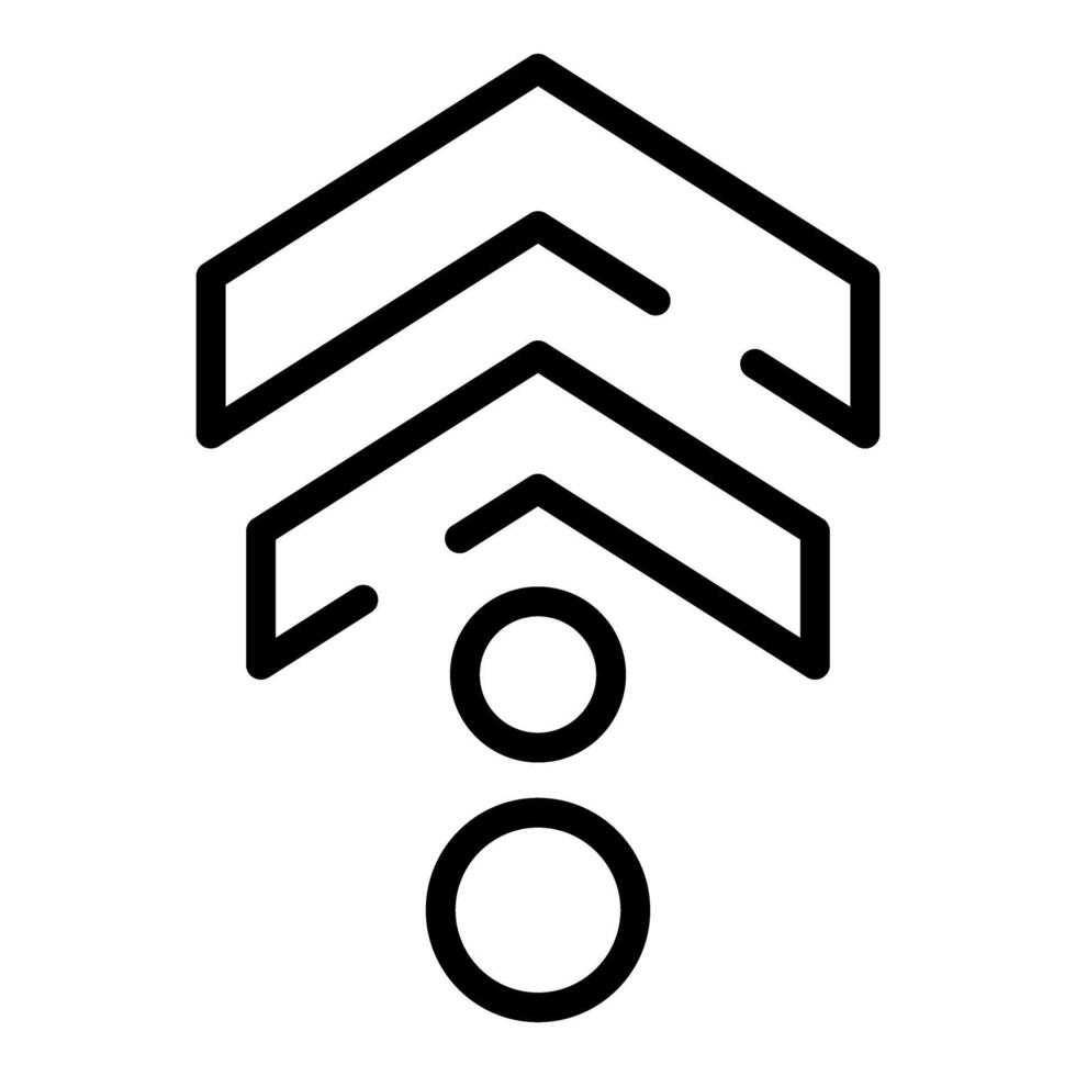 Double arrow pointing up with two circles below representing data transfer vector