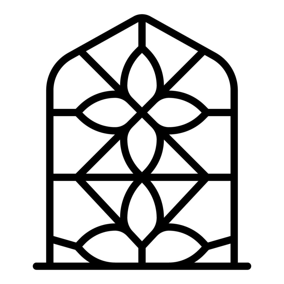 Arched window showing floral pattern with intertwined lines creating geometric shapes vector