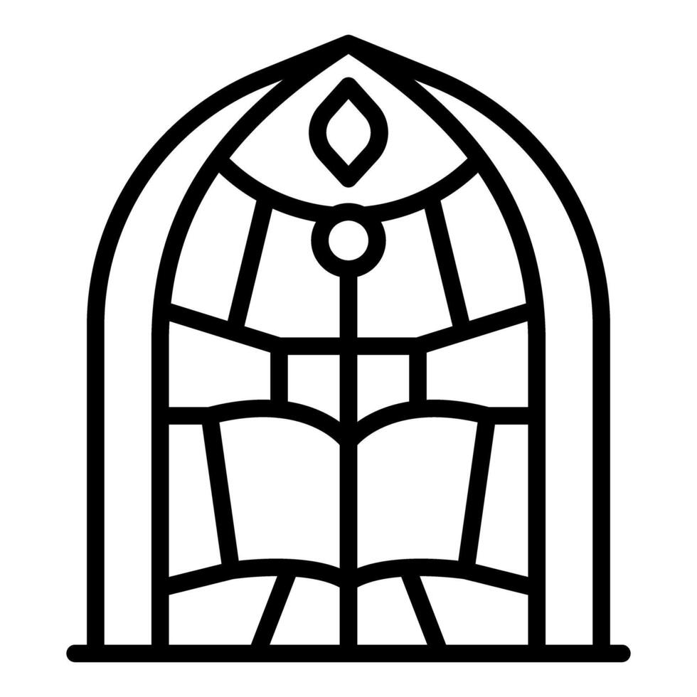 Arched church stained glass window depicting open book with symbol vector