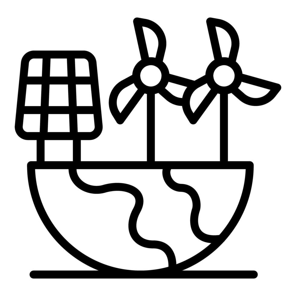 Wind turbines and solar panel on half earth, promoting renewable energy and environmental conservation vector