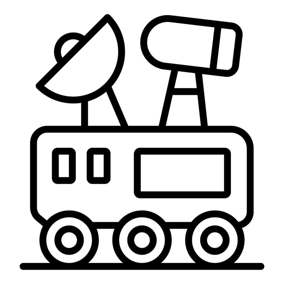 Lunar rover exploring the surface of the moon transmitting data via satellite dish and telescope vector