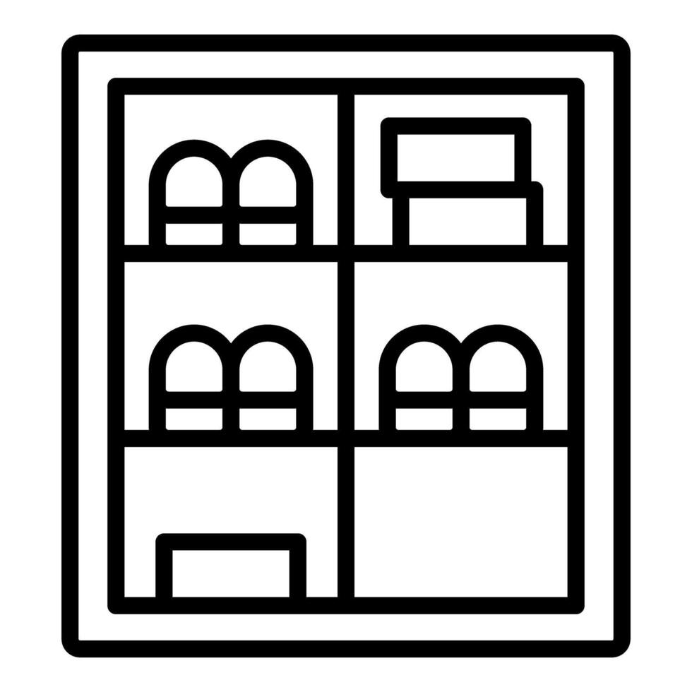 Refrigerator compartments storing food and drinks, outline icon vector