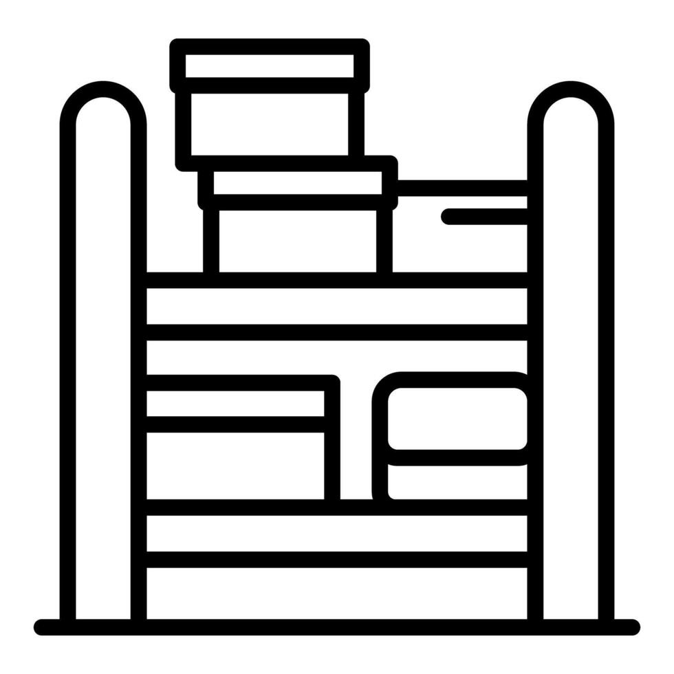 Warehouse shelf storing various cardboard boxes, logistics and inventory management icon vector
