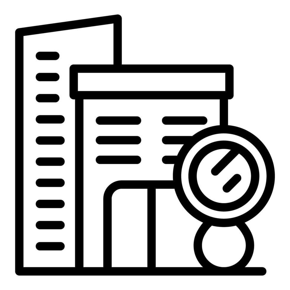 Magnifying glass inspecting a building for appraisal or energy audit vector