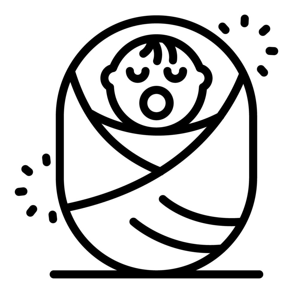 Newborn baby sleeping peacefully wrapped in blanket, minimalist icon design vector