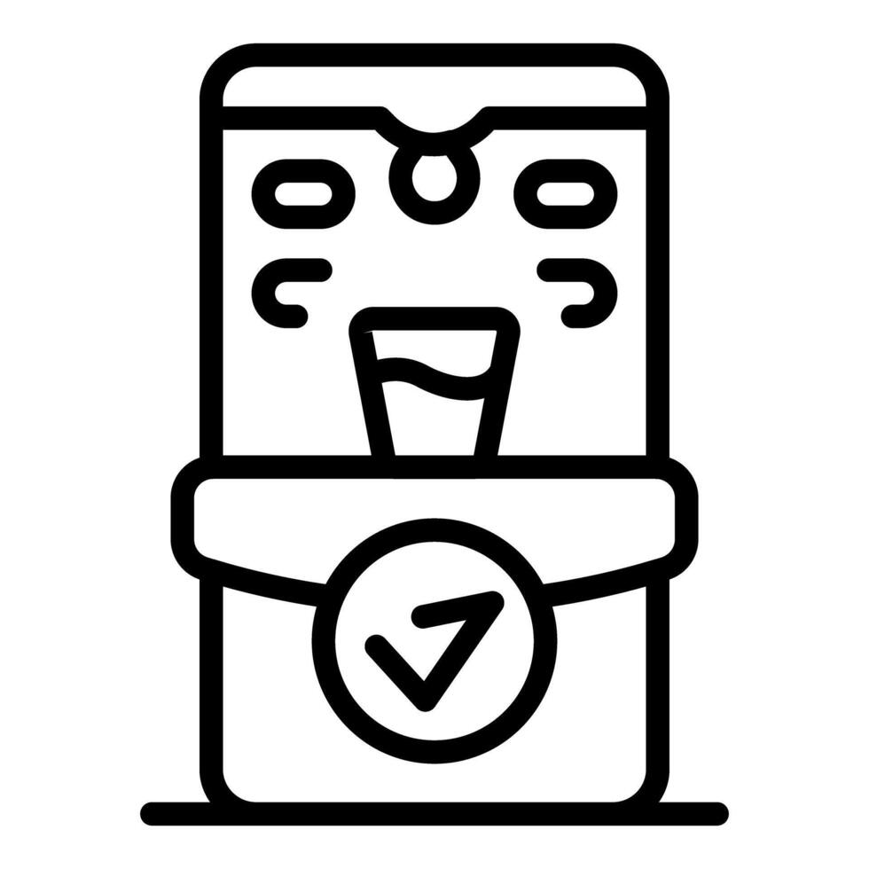 Water dispenser pouring fresh water into glass with check mark icon vector