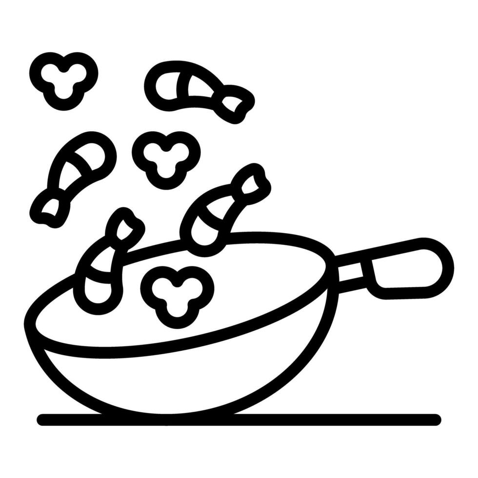 Chef tossing shrimps in wok with spices for delicious meal preparation vector