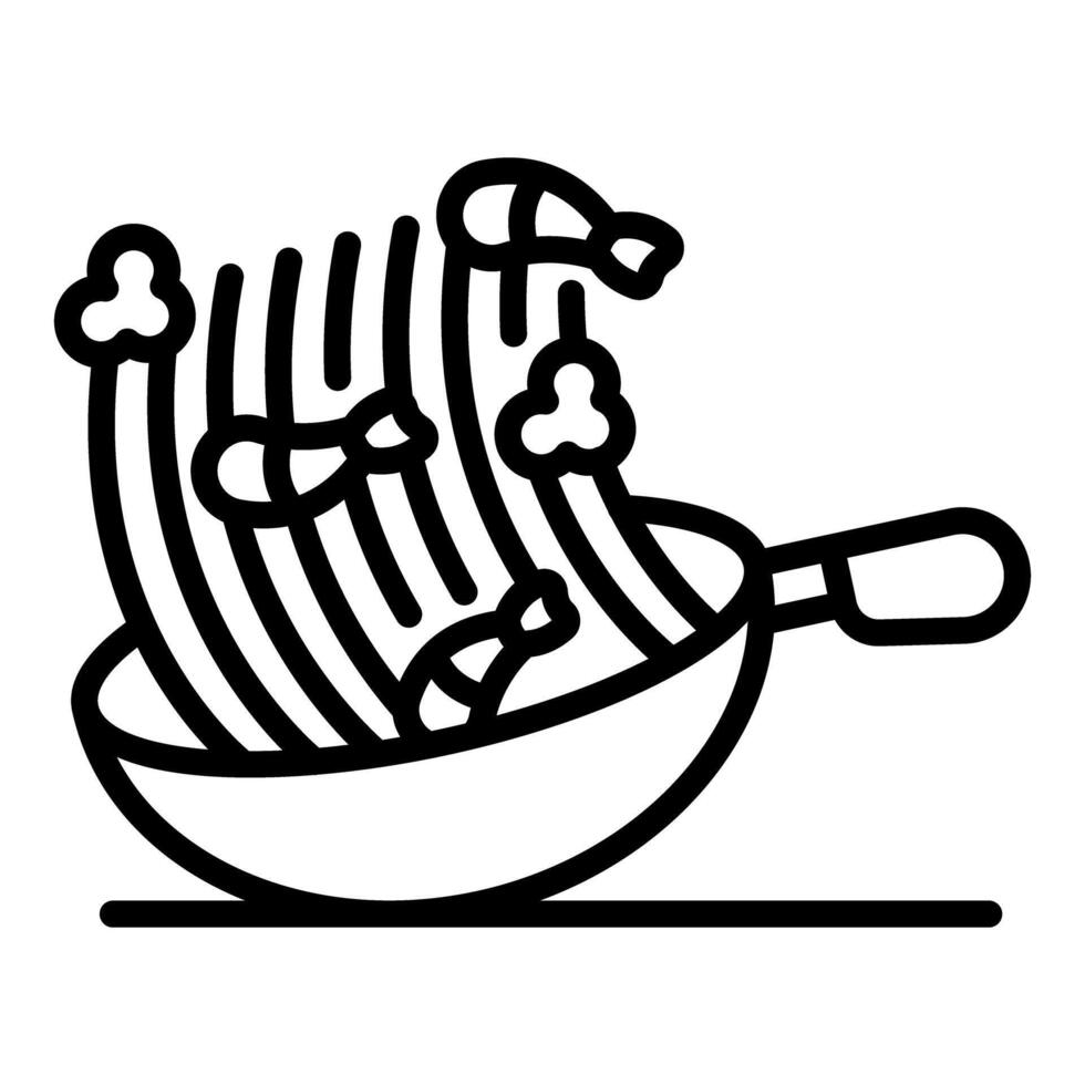 Wok cooking delicious noodles with shrimps and vegetables vector