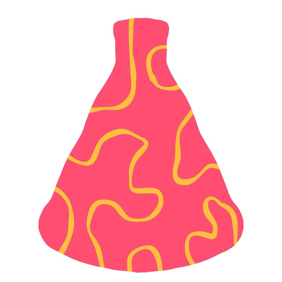 Hand drawn pink vase with yellow lines. Doodle clay pottery illustration. Isolated illustration for home decor and design vector