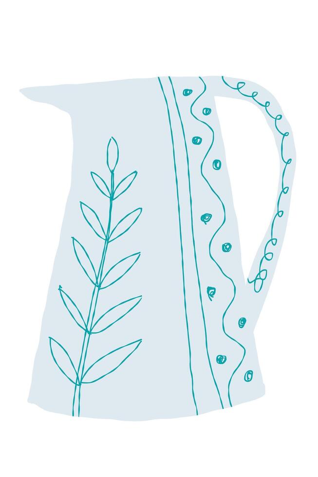 Hand drawn white vase. Doodle clay pottery illustration. Isolated illustration for home decor and design, greeting card, banner, poster, label vector