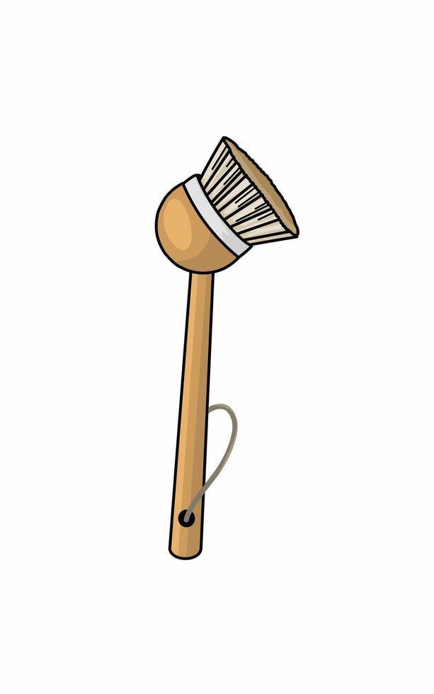 Natural wooden round bathroom brush. Cleaning tool vector