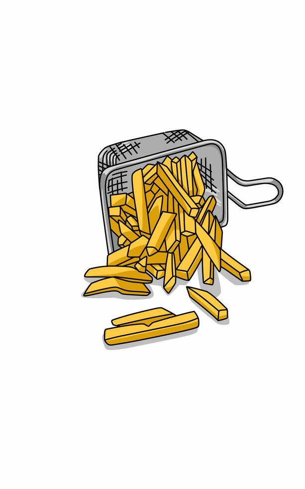 Illustration of French fries spilling from the drainer in white background vector