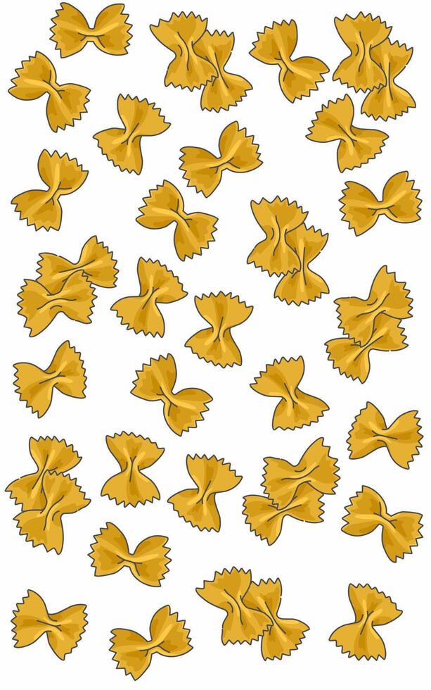Farfalle pasta pattern on white background. Beautiful Food art vector