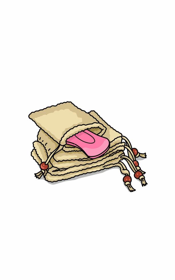Pink natural bar soap rustic bag. Bodycare coloring page issolated on white vector
