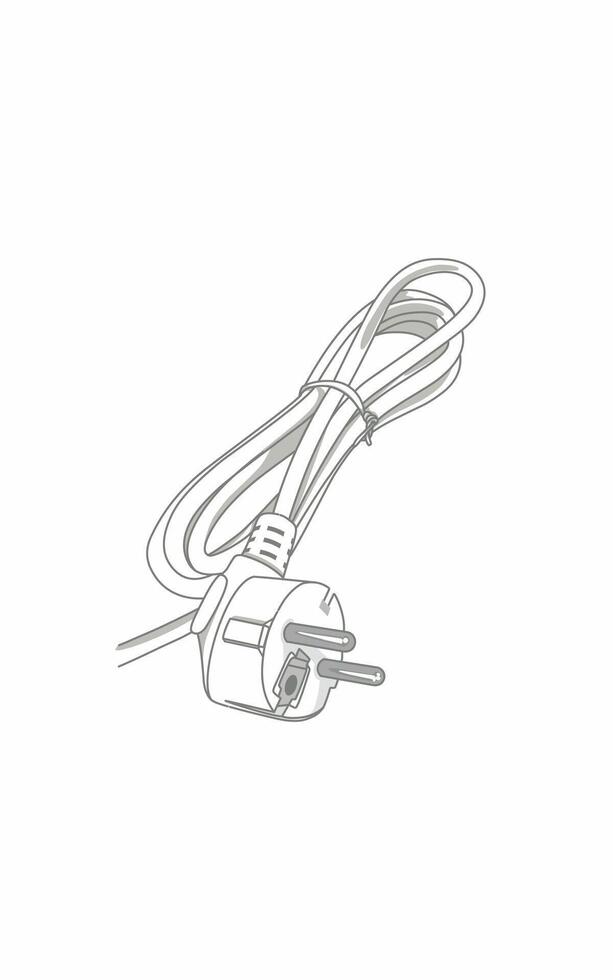 White Plug Head with cable issolated on white. Electrical object vector