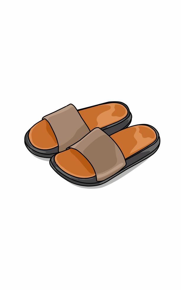 Slip-on sandals Brown leather and black sole vector