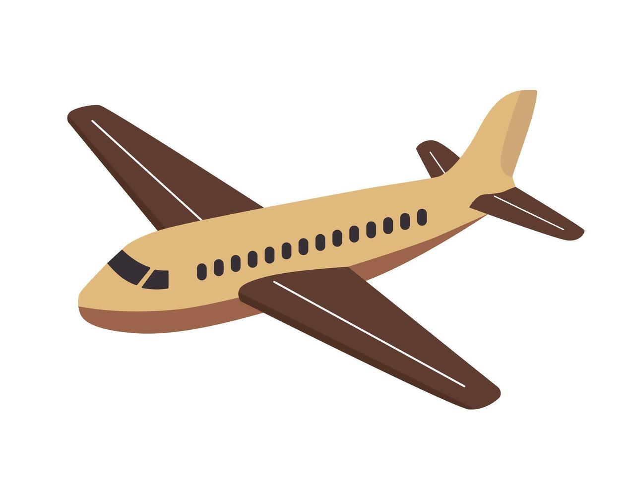 Simple flat illustration of brown airplane for travel themed design, aviation and tourism projects vector