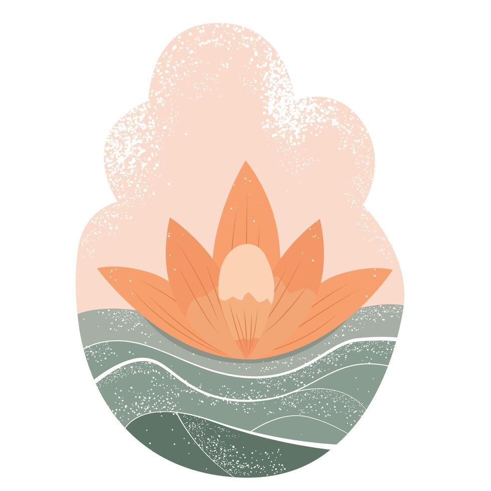 Delicate lotus flower in flat style. Calm and soft illustration for meditation, yoga and wellness. vector