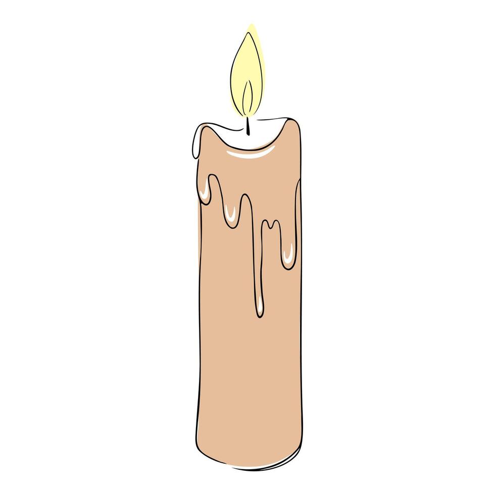 Hand drawn candle in pastel colors with black outline. Sketch style element for interior design vector