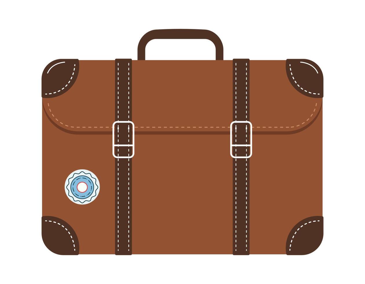 Fat illustration of classic brown suitcase for travel themed design, vacation projects, tourism and adventure vector