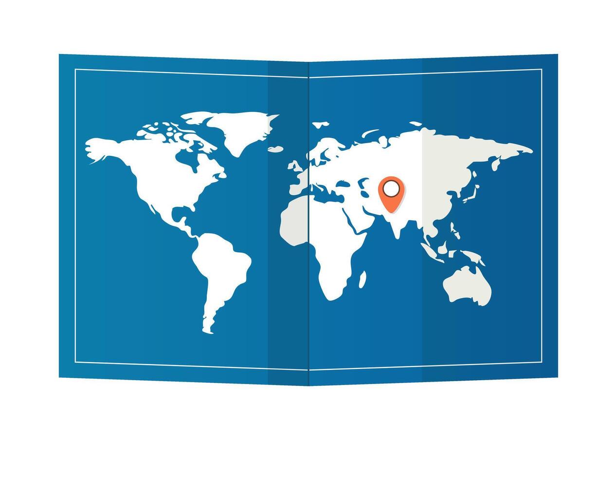 Flat illustration of folded world map with location pin for travel design, navigation, trip planning and tourism vector